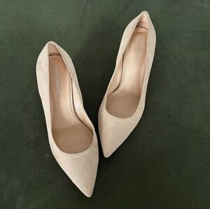 Vince Camuto Hailenda Cream and Tan Suede Pointed Toe Heels